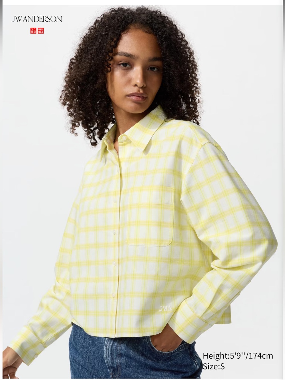 NWOT Uniqlo JW Anderson Boxy Crop Long Sleeve Oxford Button Down Yellow Check